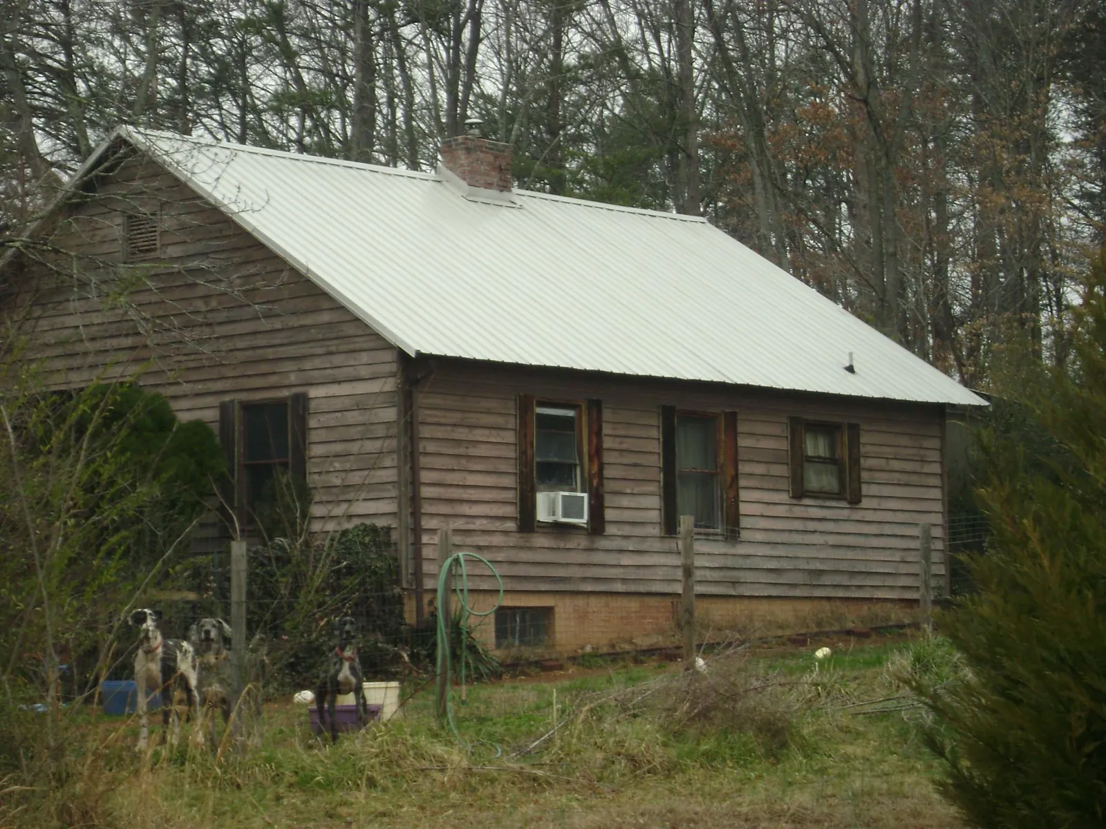 White metal roof on an old wood sided farmhouse, from a Metal Roof Installation job in Bridge City